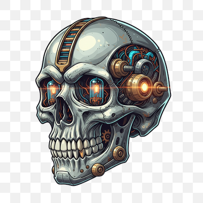 Steampunk Cybernetic Skull with Glowing Vacuum Tube Eyes