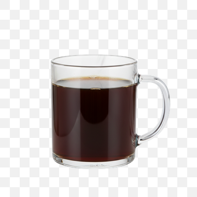 Clear Glass Mug of Black Coffee on White Background