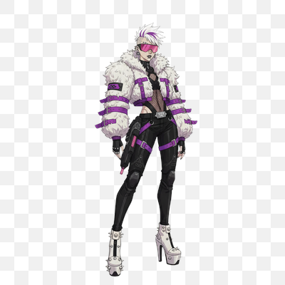 Neon Punk Diva: White Fur and Purple Straps