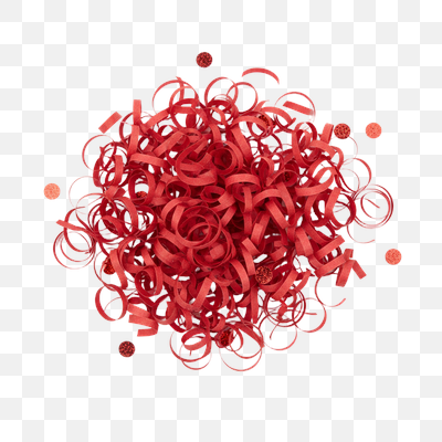 Festive Red Paper Curls and Confetti on White