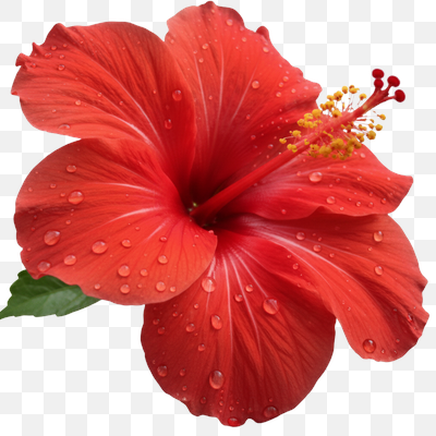 Vibrant Red Hibiscus Bloom with Fresh Dew Drops