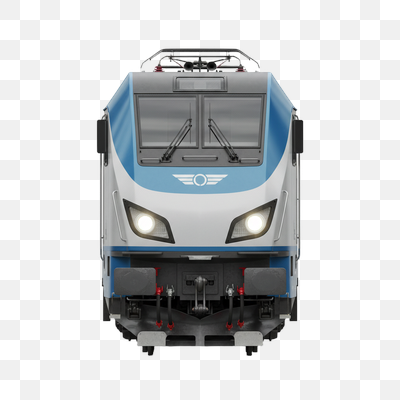 Modern Electric Locomotive with Illuminated Headlights - Front View