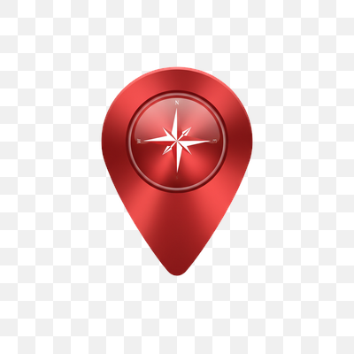 Glossy Red Map Pin with Compass Rose Navigation Icon