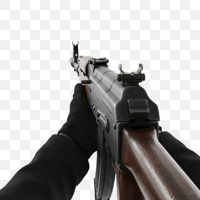 First-Person View of AK-47 Assault Rifle Held by Gloved Hands