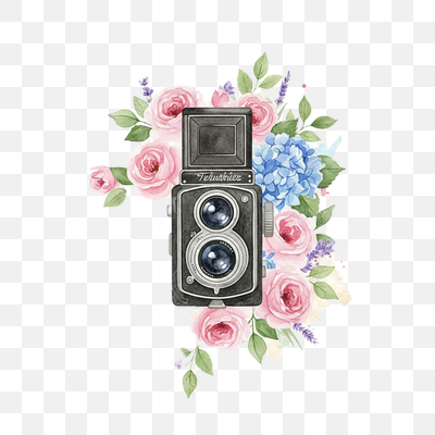 Vintage Camera Amidst a Watercolor Floral Bouquet