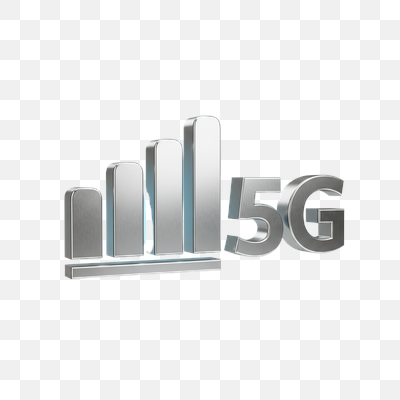 3D Metallic 5G Signal Strength Icon with Blue Glow