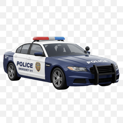 Modern Police Patrol Car with Emergency Lights and Push Bar