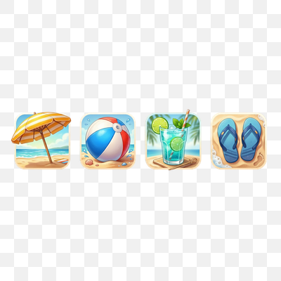 Vibrant Summer Beach Essentials Icon Set