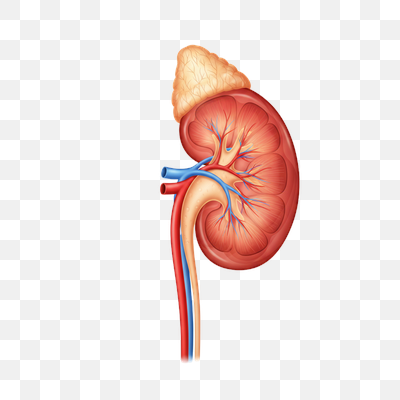 Detailed Anatomical Cross-Section of the Human Kidney with Adrenal Gland