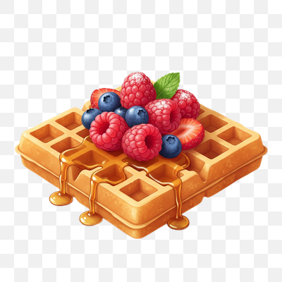Golden Waffle with Fresh Berries and Syrup