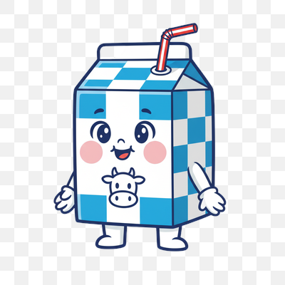 Happy Blue and White Milk Carton Character with Straw