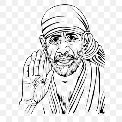 Sai Baba Blessing Gesture Line Art