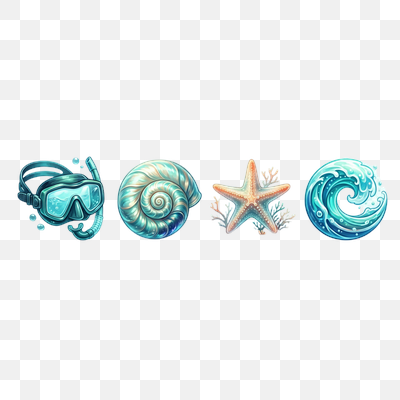 Vibrant Marine Elements: Snorkel, Shell, Starfish & Wave Icons