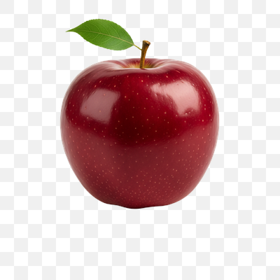 Perfect Red Apple with Leaf on Transparent Background