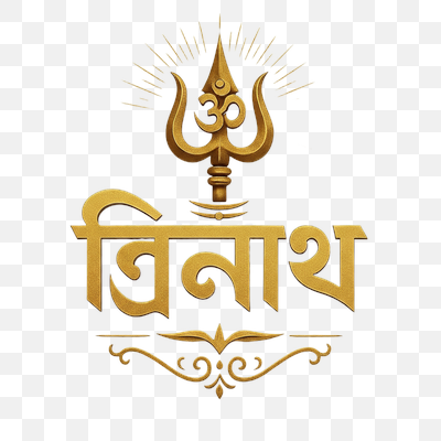 Golden Trishul with Om and 'Trinath' Devanagari Script Emblem