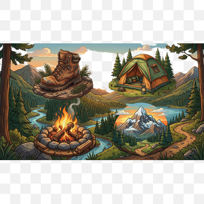 Outdoor Adventure Collage: Explore, Camp, Hike