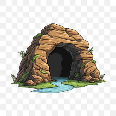 Cartoon Cave Entrance with Flowing Stream