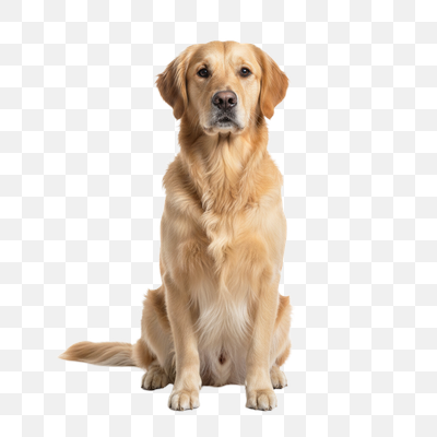Golden Retriever Sitting Attentively on White Background