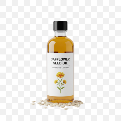 Premium Cold Pressed Safflower Seed Oil Bottle with Raw Seeds