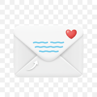3D White Envelope with Heart and Message Icon