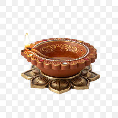 Glowing Terracotta Diya on Lotus Stand for Festive Celebrations