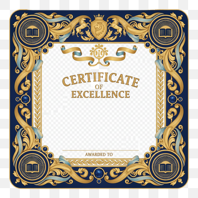 Ornate Gold and Blue Certificate of Excellence Frame Template