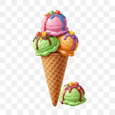 Vibrant Triple Scoop Ice Cream Cone with Extra Scoop