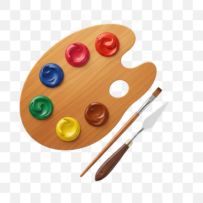 Vibrant Artist's Palette with Paints, Brush, and Palette Knife