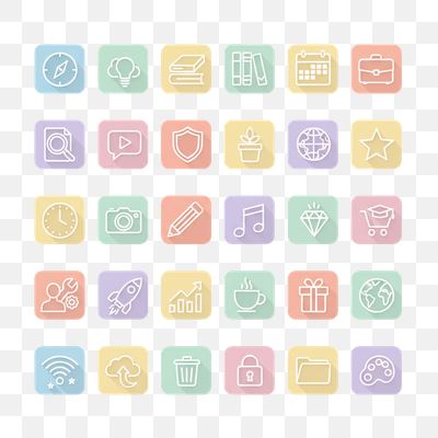 Modern Pastel Flat Design Line Art Icon Set