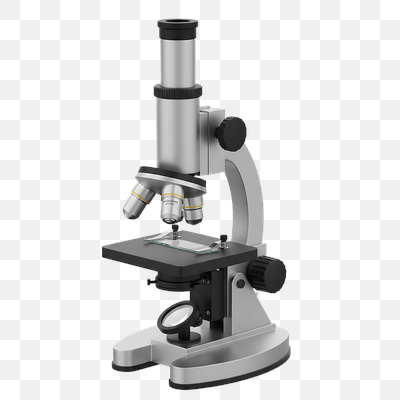 Modern Silver and Black Compound Microscope on Transparent Background