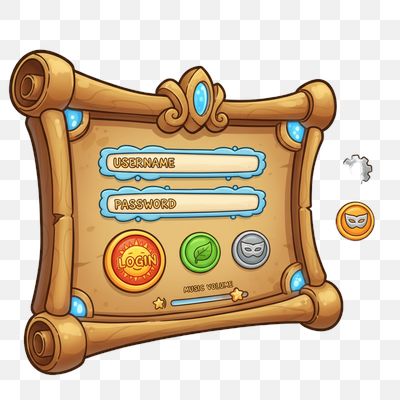 Fantasy Game Login Screen UI on Ancient Scroll