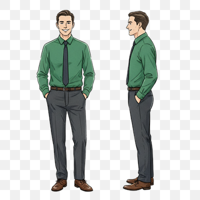Professional Man in Green Shirt - Front and Side View Illustration