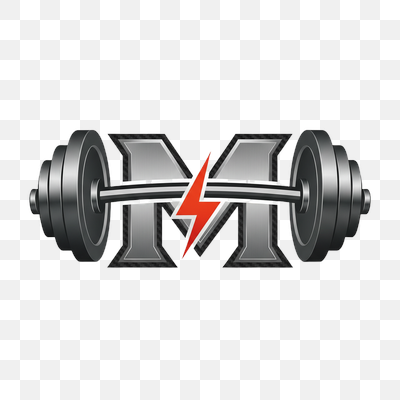 Dynamic M Barbell Fitness Logo with Lightning Bolt