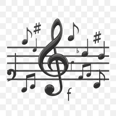 Glossy 3D Musical Notation with Clefs and Notes