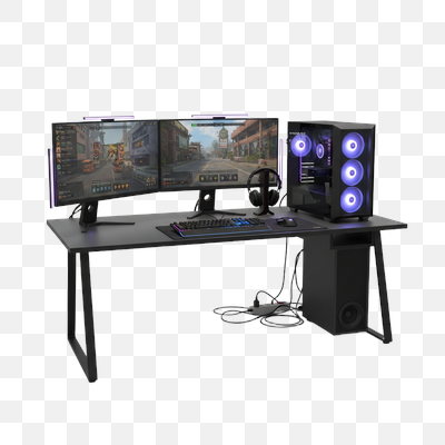 Ultimate Dual Monitor Gaming Setup with Purple RGB Aesthetics