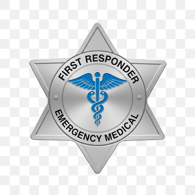 Silver First Responder Emergency Medical Star Badge with Blue Caduceus