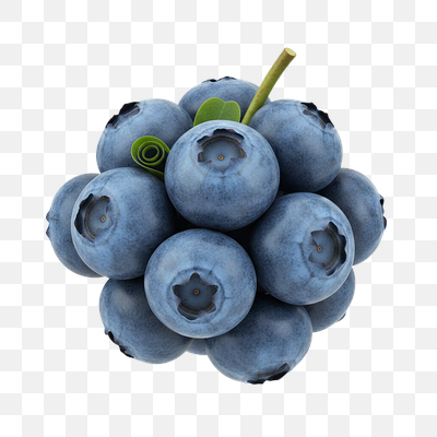 Fresh Blueberry Cluster with Green Leaf on Transparent Background