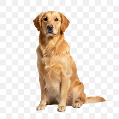 Golden Retriever Sitting Calmly on White Background