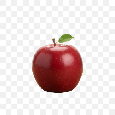 Vibrant Red Apple with Leaf on Wooden Surface