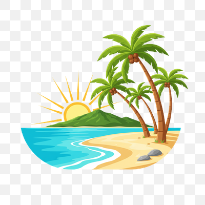 Tropical Island Paradise with Palm Trees and Sunset