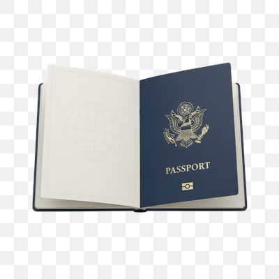 Open United States Passport on White Background