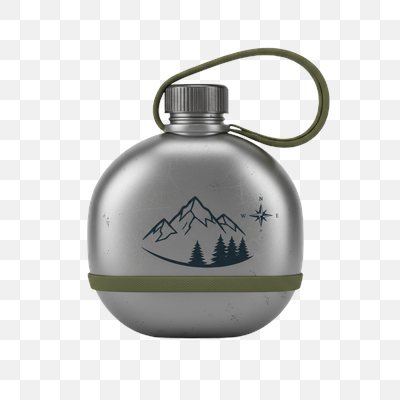 Metallic Canteen with Mountain and Compass Design
