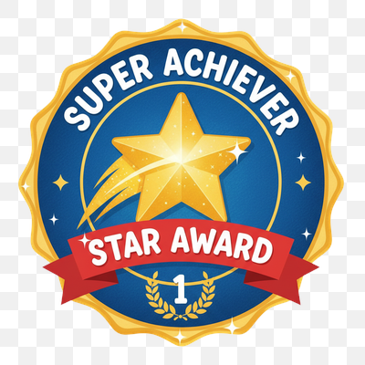 Super Achiever Star Award Badge with Laurel and Number One