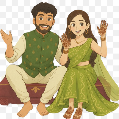 Joyful South Asian Couple Celebrating with Mehndi