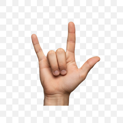 Hand Making 'I Love You' or 'Rock On' Gesture on Transparent Background