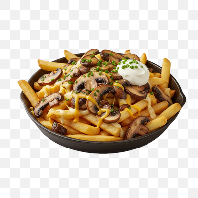 Gourmet Mushroom & Cheese Loaded Fries in Skillet