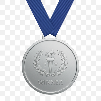 Realistic Silver Medal for Second Place with Blue Ribbon