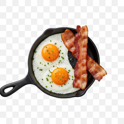 Classic Fried Eggs and Crispy Bacon in a Cast Iron Skillet