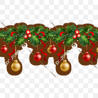 Festive Holly and Ornament Christmas Garland Border