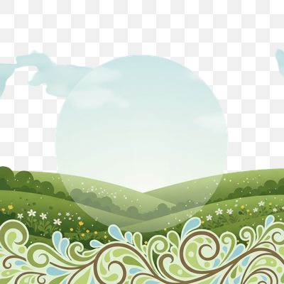 Whimsical Green Landscape with Serene Circle Overlay